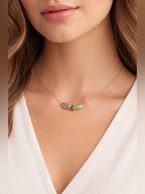 Kendra Scott Gold Necklace with Green and Iridescent Stones